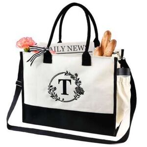 Large Canvas Tote "T" w/ Matching Pouch